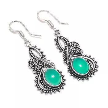 Green Onyx Handmade 925 Sterling Silver Jewelry Earring 1.93 b8T48