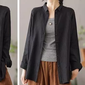 Green Pink Black White Spring Autumn Neck Button Shirts Casual Turn Down Collar Womens Long Sleeve Cotton Blouse XXXXL белый