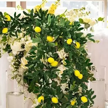 Green Plant Artificial Eucalyptus Lemon Vine Spring Faux Fruit Vine Wedding Party Decor Style 2