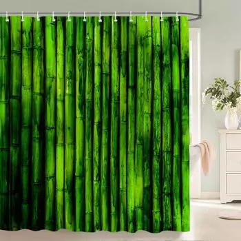 Green Plant Bamboo Shower Curtain Bathroom Bath Curtain Waterproof polyester 3D Printed Trees 180*200cm Bath Screen With Hooks W90xH180cm