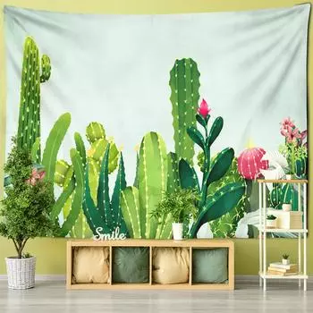 Зеленый Растение Цветок Кактус Рисунок Руки Гобелен Настенный Висячий Хиппи Тапиз Психоделический Мультфильм Каваи Детская Комната Декор 95x70cm