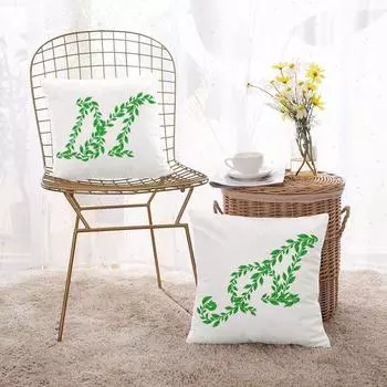 Green Plant Letter A-Z Cushion Cover Home Sofa Decor Pillowcase Fashion Casual Office Living Room Pillow Cover Housewarming Gift 450mm*450mm