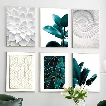 Green plant White Agave Line geometry Abstract Wall Art Print Canvas Painting Nordic Poster Wall Pictures For Living Room Decor 21x30cm No Framed