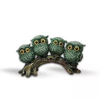 Green Poly Resin Owl Family Sitting on a Branch 10 Inches - Set of 1 Showpiece Owl Family Sitting Figurine for Home Decor Living Room Office Home