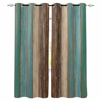 Green Retro Wood Grain Blackout Curtains For Living Room Bedroom Printed Window Treatment Drapes Home Decor W135 x H60cm
