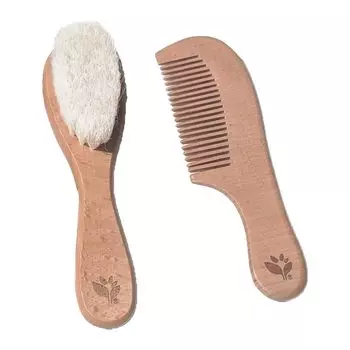 green sprouts Baby Brush Comb Hair Brush Comb All Hair Types Newborn Infant Smooth Goat Hair Natural Wood Natural Beige &