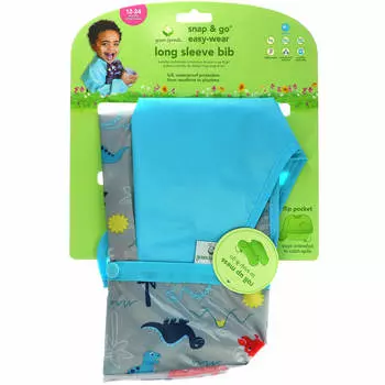 Green Sprouts, нагрудник с длинными рукавами Snap & Go Easy Wear, 12-24 месяца, аква-динозавр, 1 шт.