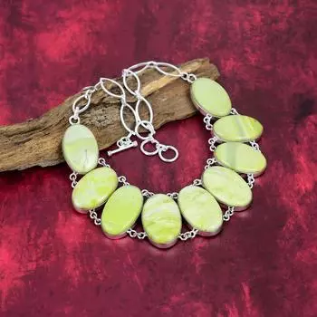 Ожерелье из зеленого швейцарского опала, ювелирные изделия из стерлингового серебра 925 пробы, красивое ожерелье ручной работы для свадебного подарка Adjustable with 18 inches зелёный