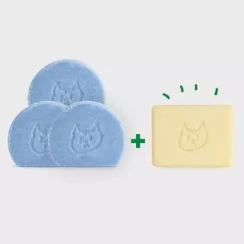 Green Tabby 3+1 Hair Care Set Blue Shampoo Bar x 3 Treatment Bar x 1
