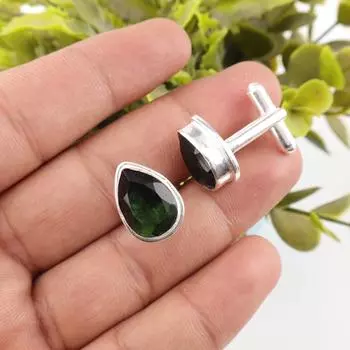 Green Tourmaline Gemstone 925 Sterling Silver Jewelry Handmade Cufflinks 0.66 CL-6-9