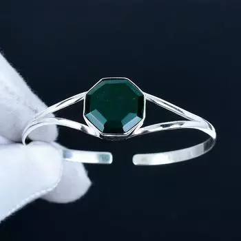 Green Tourmaline Hexagon Gemstone Handmade Cuff Bangle 925 Sterling Silver Cuff Bangle, Tourmaline Bracelet For Wife, Unisex Bangle For Gift 7 зелёный