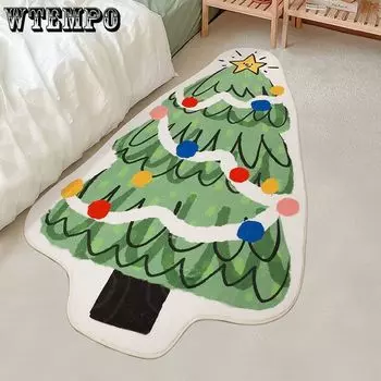 Зеленое дерево Счастливого Рождества Нескользящий ковер Спальня Коврики для двери Украшения для дома Моющийся Кухня Ванная Балкон Пол Коврик 65*100CM