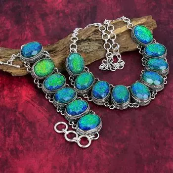 Ожерелье из чистого серебра 925 пробы с зеленым триплетом опалом, ювелирные изделия ручной работы с драгоценными камнями, подарки для жены, совершенно новый комплект украшений из браслета и ожерелья Adjustable With 8 -18 зелёный