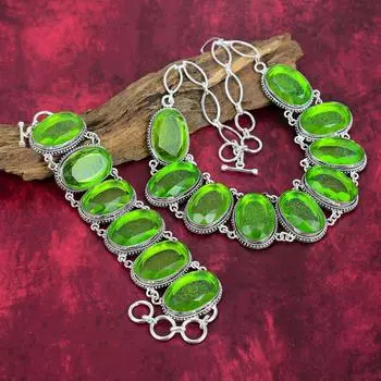 Ювелирные изделия из чистого серебра 925 пробы с зеленым триплетом опалом, великолепный комплект украшений из драгоценных камней и браслета для женщин Adjustable With 8 -18 зелёный
