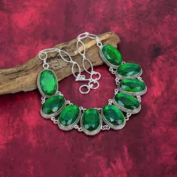Ожерелье из чистого серебра 925 пробы с зеленым триплетом опала, ювелирные изделия ручной работы с драгоценными камнями, подарки для жены, совершенно новое ожерелье Adjustable with 18 inches зелёный
