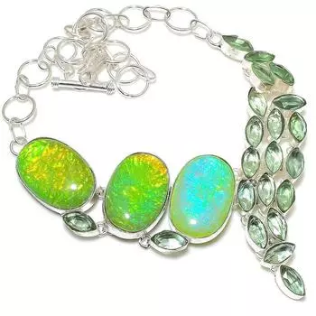 Ожерелье из серебра 925 пробы с зеленым опалом и драгоценным камнем, 18 дюймов, W8c66 зелёный
