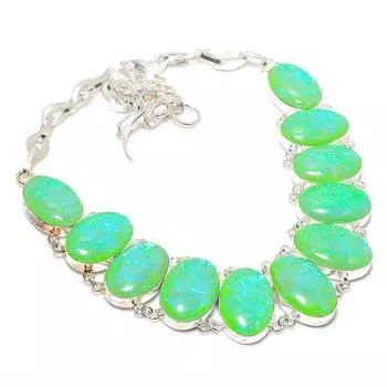 Ожерелье из серебра 925 пробы с зеленым опалом и драгоценным камнем 18 дюймов G4d08 зелёный