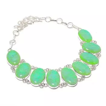 Green Triplet Opal Gemstone Handmade 925 Sterling Silver Necklace 18 J8Z32