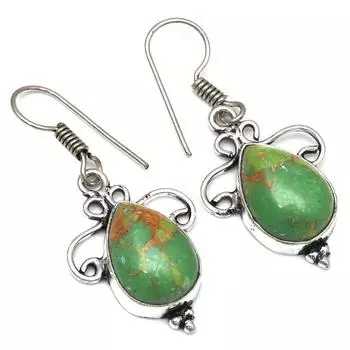 Серебряные серьги с драгоценными камнями бирюзового цвета ручной работы для нее 1,5 дюйма