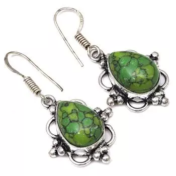 Green Turquoise Gemstone Handmade Silver Jewelry Earrings 1.5