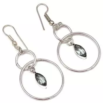 Green Turquoise Gemstone Handmade Silver Jewelry Earrings 1.5