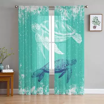 Зеленая черепаха летние снежинки оконные тюлевые шторы для гостиной спальни отеля роскошные украшения прозрачные шторы 135W x 114H(cm)