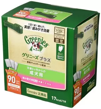 Greenies Plus для взрослых Mini для маленьких 90 штук x 3 для собак Зубы и десны для собак, Собаки, 1,3-4 кг, (30 мешков)