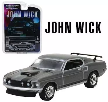 Greenlight Hollywood Series 18 Фильм Джон Уик 1969 Ford Mustang Boss 429 Автомобиль 1/64 (2014) Литье под давлением серебряный