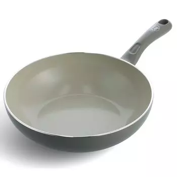 Сковорода Greenpan Green Chef Deep Wok 28 см. Совместимая с IH керамика. Внутренняя часть обработана и легко моется. Не содержит вредных веществ. Цвет землистый, кварцевый, серый.