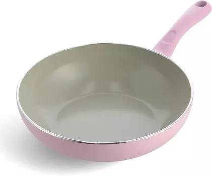 Greenpan Green Chef Глубокая сковорода вок 28 см, подходит для индукционных плит, керамическое покрытие внутри и снаружи для легкой очистки, не содержит вредных веществ, цвет земли кварц