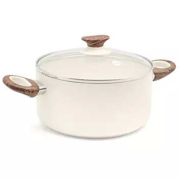 GREENPAN Кастрюля с двумя ручками 20 см, подходит для индукционных и газовых плит, не содержит вредных веществ, покрытие из керамики без ПФАС, легко моется, легко видеть изменения в белый