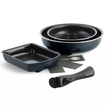 GREENPAN Яйцеварка съемная посудомоечная машина IH безвредное керамическое покрытие легко снимается Oxford Blue сковорода, фритюрница, набор из 5 предметов, ручка, газ, безопасная, оксфорд-синий