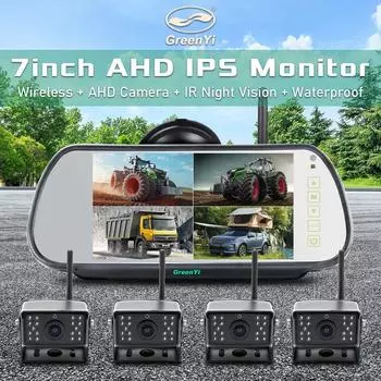 Greenyi 7 дюймов 200M беспроводной 4CH DVR рекордер зеркало монитор с AHD камерой заднего вида Wifi для грузовиков автобусов автофургонов автомобилей