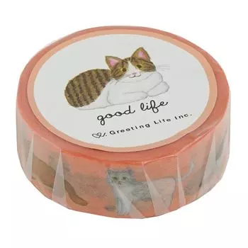 Greeting Life Yusuke Yonezu Masking Tape 15mm Width Cat Orange Pink YZZ-430