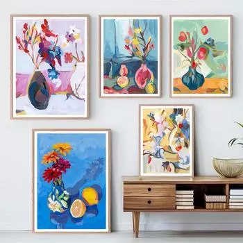 Грейпфруты, лимоны и герберы, настенные художественные холсты, постеры, цветы, ромашки, принты, современные натюрморты, картины для кухни, гостиной 21x30cm No Framed белый