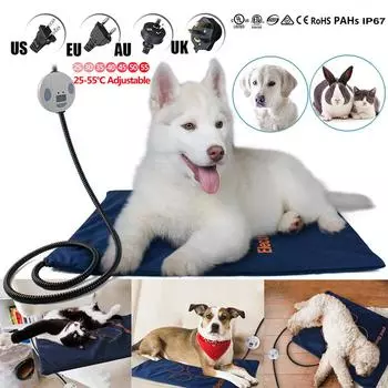 Грелка для домашних животных, электрический нагревательный коврик для собак, кошек, кровать с подогревом, теплые подушечки для родов для щенков US Plug 40x30cm/15.7x11.8inch синий