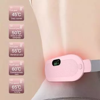 Грелка для периода с 4 режимами вибрационного массажа, регулируемая температура, электрический портативный беспроводной нагревательный пояс розовый