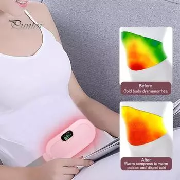 Грелка для периода с 4 режимами вибрационного массажа, регулируемая температура, электрический портативный беспроводной нагревательный пояс розовый