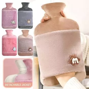 Грелка с крышкой, 1 л грелка с сумочкой, ПВХ грелка, мягкий и удобный плюшевый чехол, идеальный выбор для облегчения боли One Size розовый