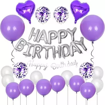 GRESATEK Набор для украшения дня рождения воздушными шарами С днем рождения С Днем Рождения Воздушные шары в форме сердца с конфетти Двусторонняя лента с лентой Фиолетовый