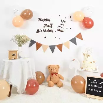 GRESATEK Украшение на день рождения Воздушные шары Happy Half Birthday Украшение на стену из фетра, гирлянды с флагами, украшение на праздничную вечеринку Фото