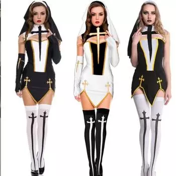 Грешный женский костюм монахини для ролевых игр и косплея на Хэллоуин, платье монахини в стиле средневекового Ренессанса для женщин, боди для выступлений One Size бежевый