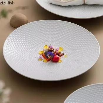 Grey Blue Ceramic Deep Plate Salad Plate Dessert Plate Thick Soup Plates Service Plates Molecular Cuisine Specialty Tableware