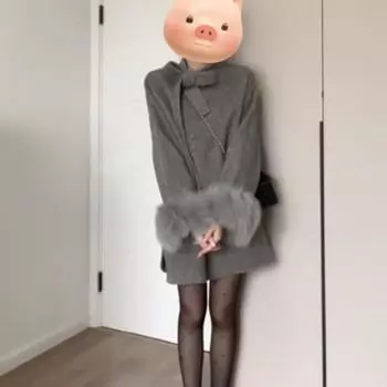 Grey double-sided woolen coat women s autumn and winter daughter feeling fashionable small dress super good-looking woolen coat S серый