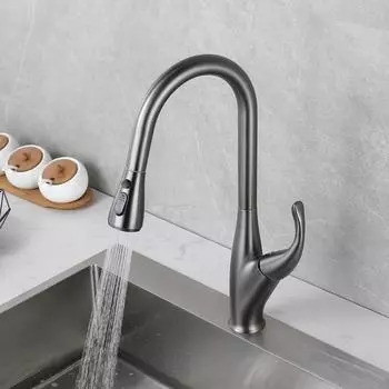 Grey Pull Out Kitchen Faucet Brass Sink Faucet Mixer Tap 360 degree rotation torneira cozinha mixer taps Kitchen Tap серый