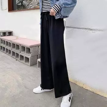 Grey Sports Pants Women S Loose Fall New Straight High Waist Drop Long Pants Casual Wide Leg Pants M чёрный