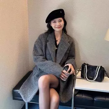 Серый шерстяной пиджак женский утолщенный осень и зима 2024 новый высококачественный короткий шерстяной пиджак S серый