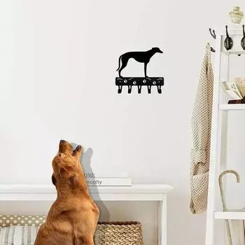 Greyhound Key Rack & Dog Leash Hanger - 9 Inch/6 Inch Metal Wall Art for Wall-mounted Hooks - Stylish Key Holder Artwork светло-серый