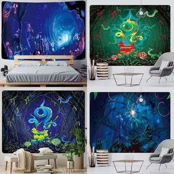 Грибная психоделическая сцена для украшения дома, художественный гобелен, фоновая ткань для коврика для йоги в стиле «Богемия» 100x75cm