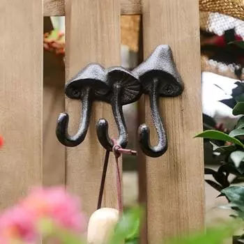 Грибной настенный крючок, чугунный крючок-вешалка для использования в помещении и на улице, декоративный крючок для пальто и полотенец, ванной комнаты, сада, патио, входа чёрный